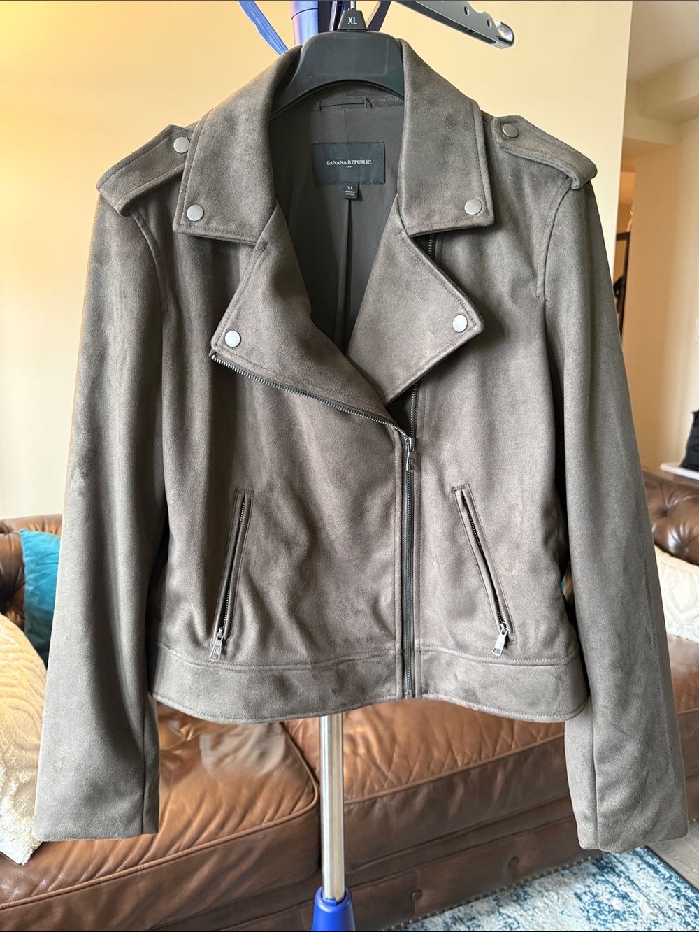 Banana Republic Taupe Suede Asymmetric Moto Jacket